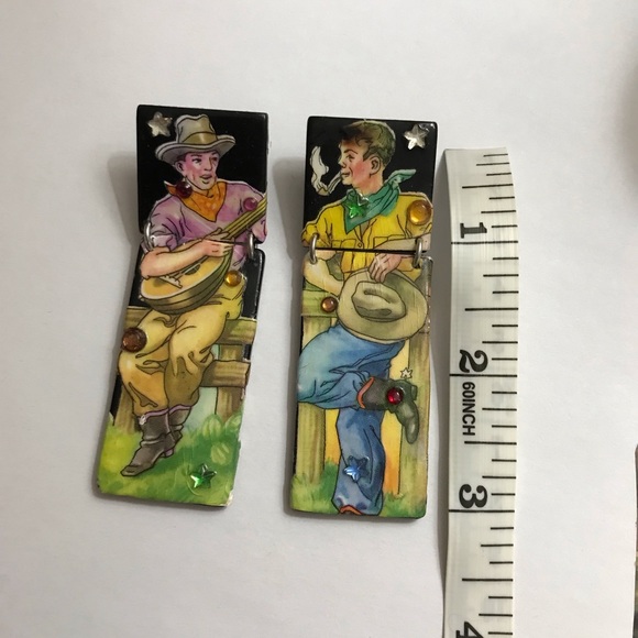 Vintage DFTD decoupage cowboy earrings- Designs from the Deep - Picture 4 of 4